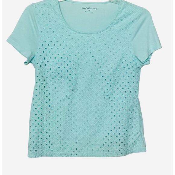 CROFT & BARROW SHORT SLV PULL-OVER - FRONT LACE OVERLAY, WOMENS, M, MINT GREEN - Picture 1 of 12